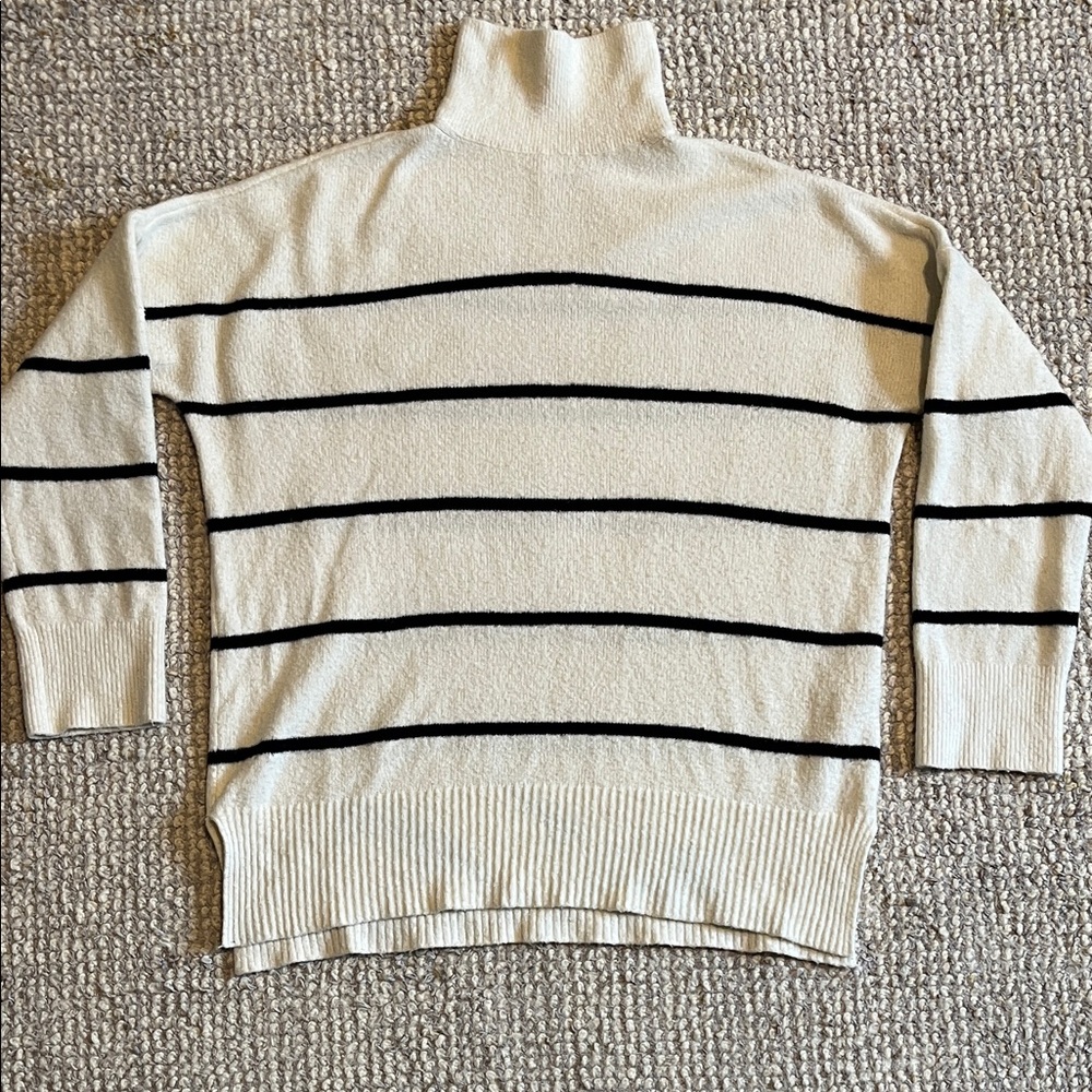 Abercrombie & Fitch Striped Turtleneck Sweater - Cream and Black